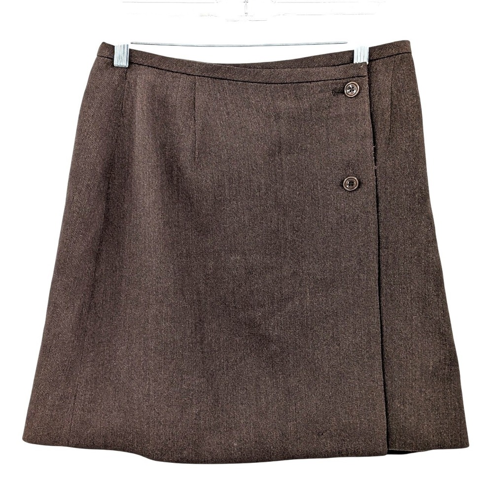 Eddie Bauer Petite Wool Wrap Skirt Womens 10P Brown A Line True Wrap Vintage